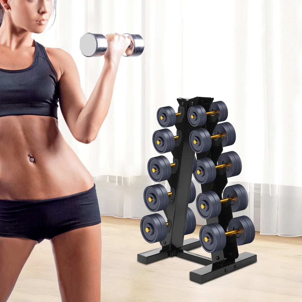 5-Tier Dumbbell Rack A-Frame Steel Dumbbell Holder Accommodate 5 Pairs Dumbbells 100kg Load-bearing Capacity for Home Gym
