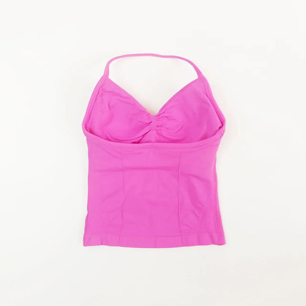 NCLAGEN Gym Longline Strappy Top Women Seamless Yoga Tank With Removable Pads V Neck Workout Clothes Sports Running Fitness Vest