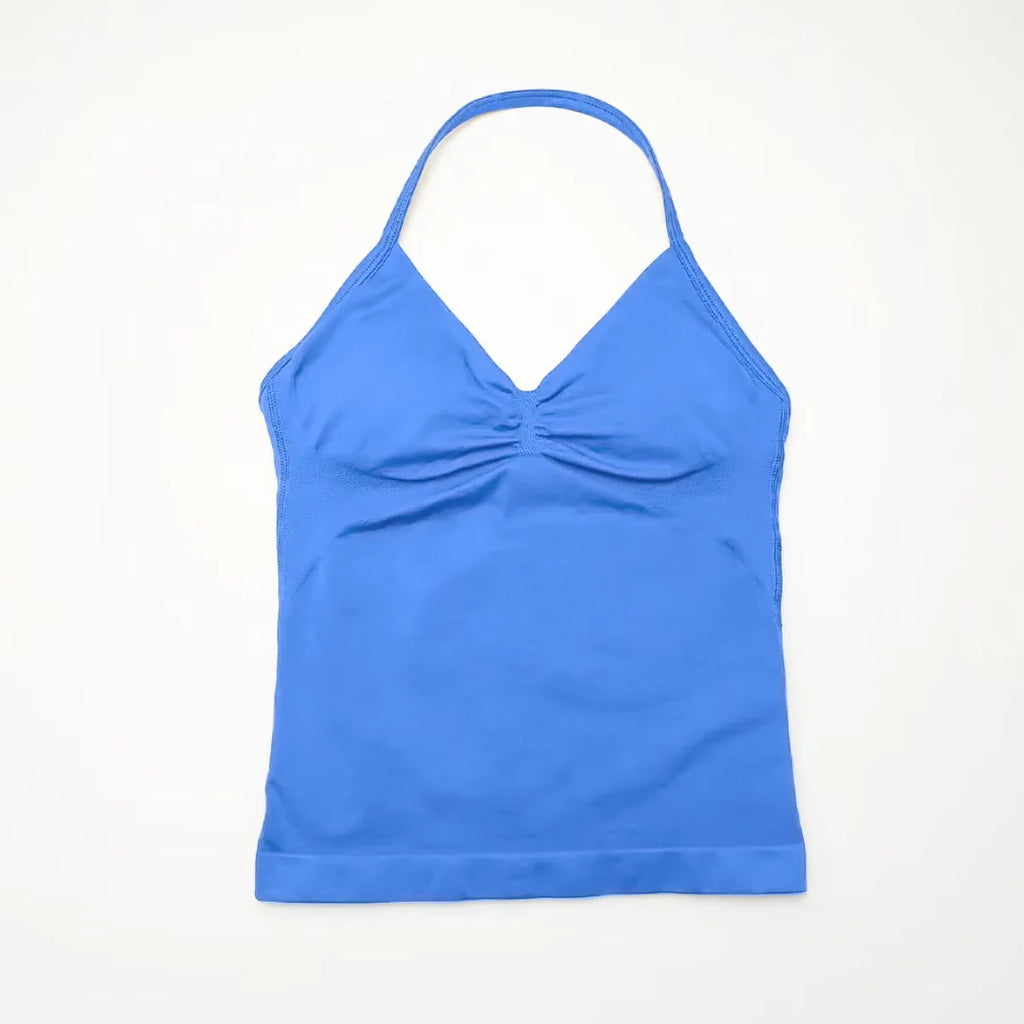 NCLAGEN Gym Longline Strappy Top Women Seamless Yoga Tank With Removable Pads V Neck Workout Clothes Sports Running Fitness Vest