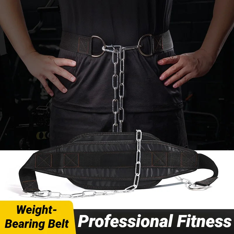 Thicken Weight Lifting Belt With Chain Dipping For Pull Up Chin Kettlebell Barbell Fitness Bodybuilding Gym Back Strength