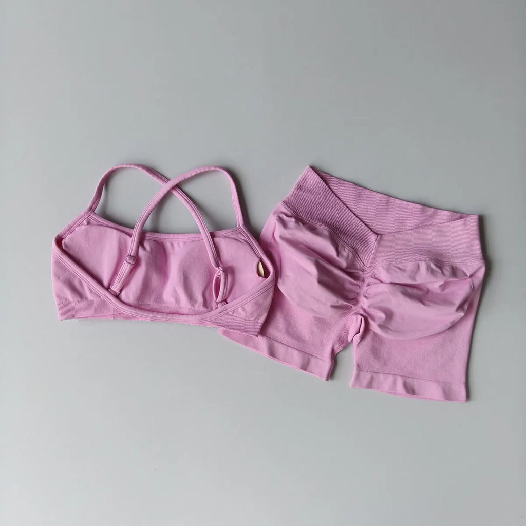 Women's 2-Piece Yoga Suit Seamless Fitness Suit Gym Clothes Sports Bra Impact Shorts Set Workout Set Gym Outfit