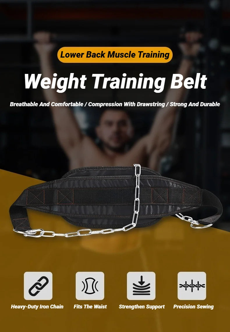 Thicken Weight Lifting Belt With Chain Dipping For Pull Up Chin Kettlebell Barbell Fitness Bodybuilding Gym Back Strength